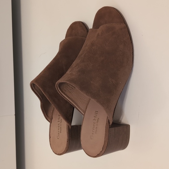 Garnet Hill Guilia Brown Suede Block Heel Slides Suze 38 - Picture 5 of 10